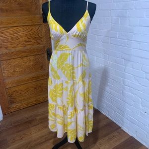 Flattering yellow blush sundress monstera leaf S M